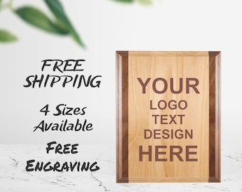 Laser Engraved Alder & Walnut Plaque: Custom Image/Logo Award