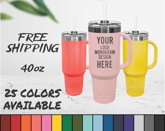 Taza térmica de 40 oz grabada con láser: logotipo y texto personalizados
