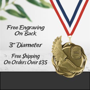 Engraved Track Medal: 3" Running Design, Custom Ribbon