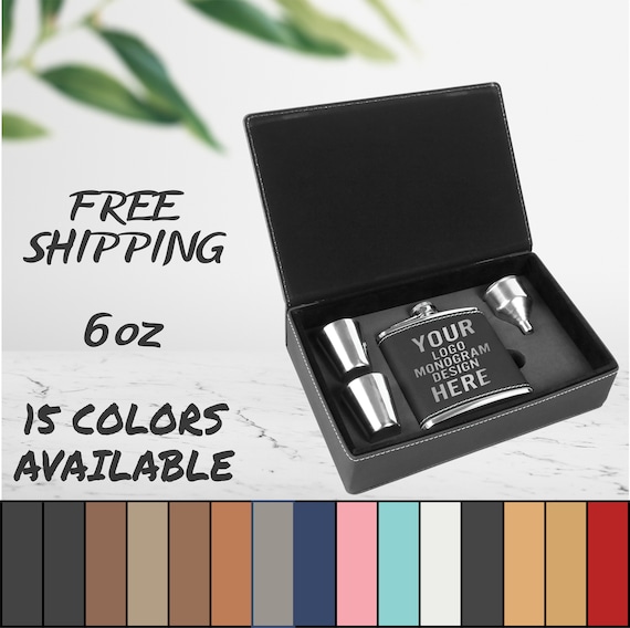 Laser Engraved Leatherette Flask Gift Set: Custom Logo & Text, 6oz