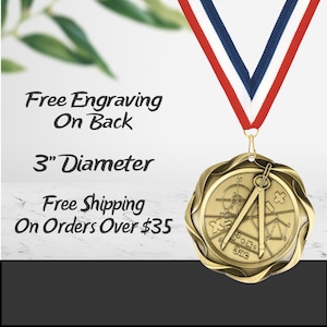 3" Custom Engraved Math Medal w/ Ribbon - Gold Silver Bronze Finish - Free Personalization
