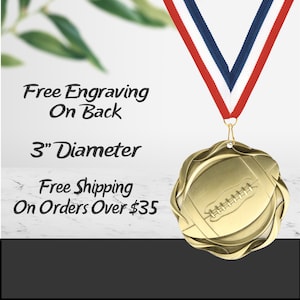 Medalla de fútbol grabada personalizada de 3" con cinta - Acabado dorado, plateado y bronce - Personalización gratuita