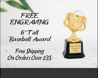 Personalized 6&quot; Baseball Trophy - Custom Engraved Happy Cup Award for Teams & Players - Free Engraving