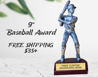 Spersonalizowane trofeum baseballowe: 9-calowa srebrna nagroda z cyny ze złotym wykończeniem