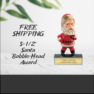 Spersonalizowane trofeum z kiwającą głową Świętego Mikołaja: Srebrna i złota nagroda z żywicy (5,5 cala)