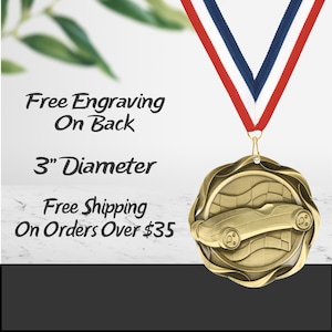 Custom Engraved Scou Pinewood Derby Medals: Gold, Silver, Bronze with Neck Ribbon