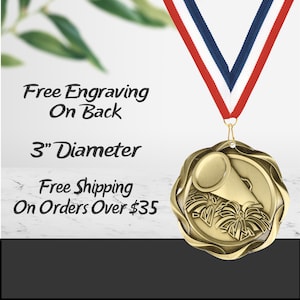 3" Custom Engraved Cheerleading Medal w/ Ribbon - Gold Silver Bronze Finish - Free Personalization