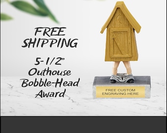 Personalized Outhouse Bobblehead Trophy: Custom Engraved Resin Figure