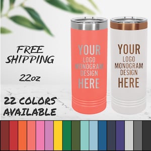 Laser Engraved Skinny Tumbler With Custom Image, Logo, and/or Text. These are 22oz. Personalized Polar Camel Stainless Steel with Slider Lid