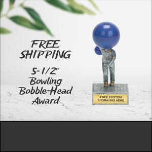 Custom Engraved Bowling Bobblehead Trophy: Silver & Gold Resin Award