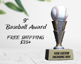 Grawerowane trofeum baseballowe: 9-calowa nagroda z żywicy i cyny