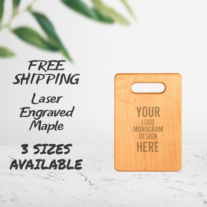 Tablas de cortar de arce grabadas con láser con imagen, logotipo y/o texto personalizados. Tablas de cortar y de picar personalizadas. Regalo grabado personalizado