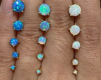 1 Pair Tiny opal stud earring sterling silver, gold opal earring, white opal, blue opal stud earring, minimalist dainty stud , earrings set