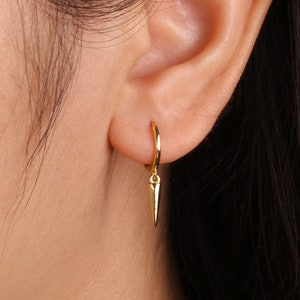 1 Pair Spike Earrings Sterling Silver, small hoop earrings, edgy earrings, dainty hoops, tiny gold hoop, huggie hoop earring, minimal