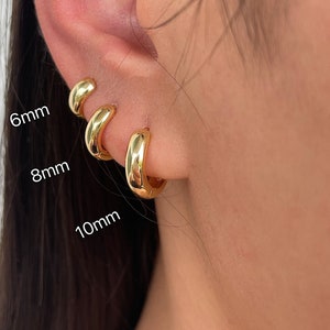 Small Thick hoop earrings sterling silver, gold chunky hoops, wide huggie hoop earrings,Minimalist earrings, cartilage hoops, everyday hoop