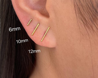 1 Pair Sterling silver simple bar stud earring, bar earring, tiny line earring, tiny gold stud, minimalist dainty earring, cartilage earring