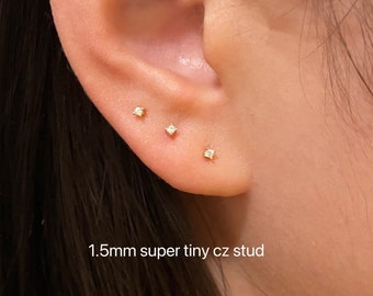 1 Pair Teeny tiny cz stud earring, sterling sliver small stud earring, cubic zirconia stud earring, mini gold stud, labret stud, dainty stud