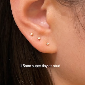 1 Pair Teeny tiny cz stud earring, sterling sliver small stud earring, cubic zirconia stud earring, mini gold stud, labret stud, dainty stud