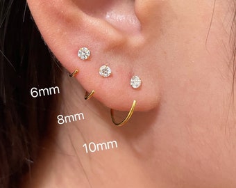 Sterling silver Open Hoop Earrings-Ear Hugger-small hoop earrings-CZ huggie hoops-cartilage earring-tiny gold hoop