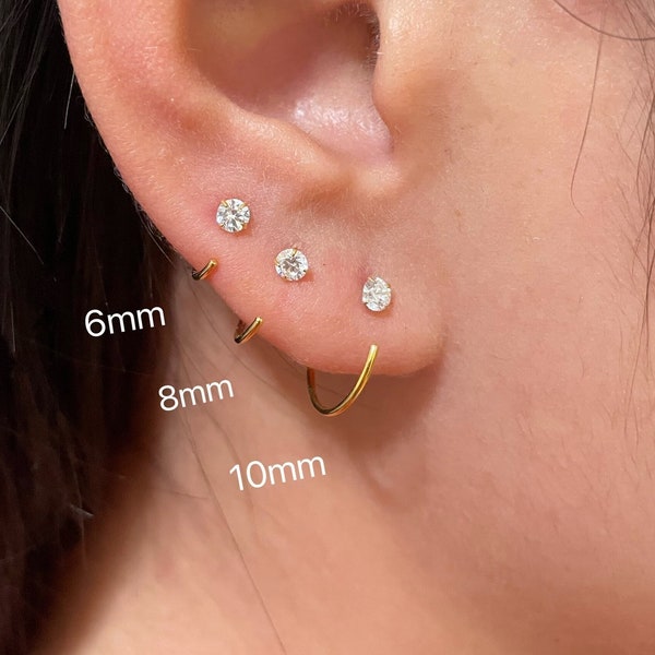 Sterling silver Open Hoop Earrings-Ear Hugger-small hoop earrings-CZ huggie hoops-cartilage earring-tiny gold hoop