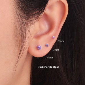 1 Pair tiny Dark Purple opal earring, Sterling silver opal stud earring, opal earring, small ball stud, minimalist dainty stud