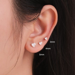 1 Pair Sterling silver Tiny heart cz stud earrings, small heart earrings, cubic zirconia earring, mini gold stud, small stud earring, dainty