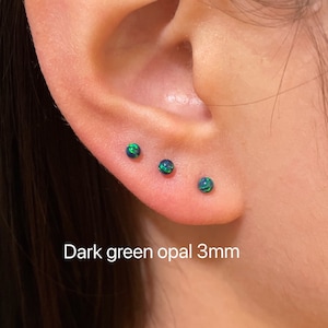 1 Pair Tiny Dark green opal earring, Sterling silver small stud earring, opal earring, Gift for mom, mini gold stud, minimalist dainty stud