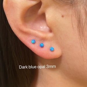 1 Pair Tiny dark blue opal earring, Sterling sliver small stud earring-mini ball stud earring-opal earring minimalist earring, Gift for her
