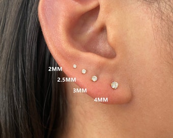 1 Pair Sterling Silver Tiny cz stud earring, cubic zirconia small stud earring, gold mini stud, cartilage earring, minimalist dainty earring
