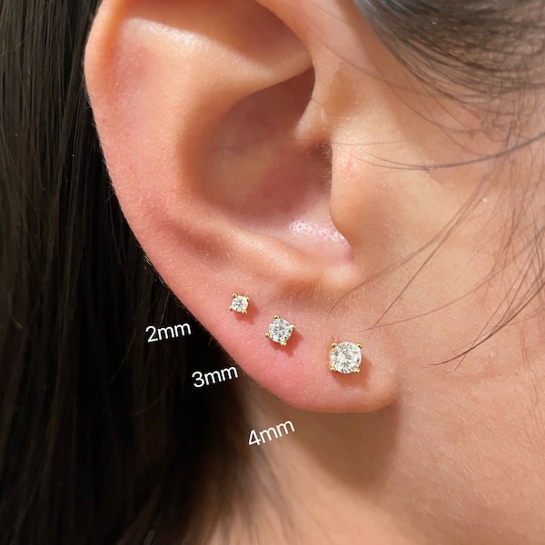 1 Pair Sterling silver Tiny cz stud earring, cubic zirconia small stud earring, gold mini stud-earring set, tiny gold stud, everyday earring
