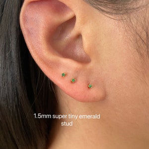 1 Pair Teeny tiny Emerald stud earring, sterling sliver small stud earring, cubic zirconia stud earring, mini gold stud, cartilage earring