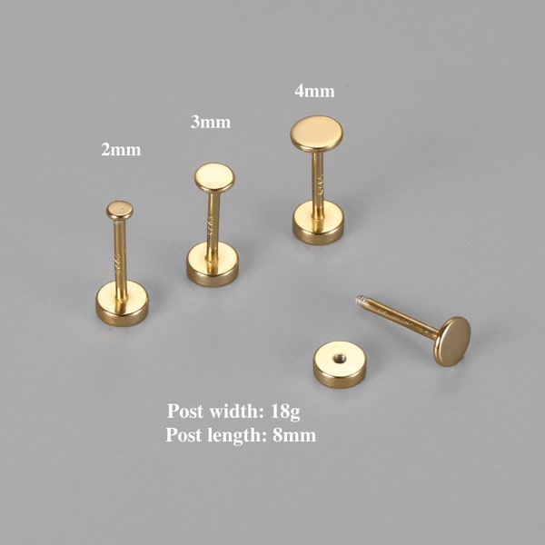 18g Labret Stud • 925 Sterling Silver • Tiny Disk Stud •  Flat back earring • helix stud • tragus stud • Cartilage stud • simple dot stud