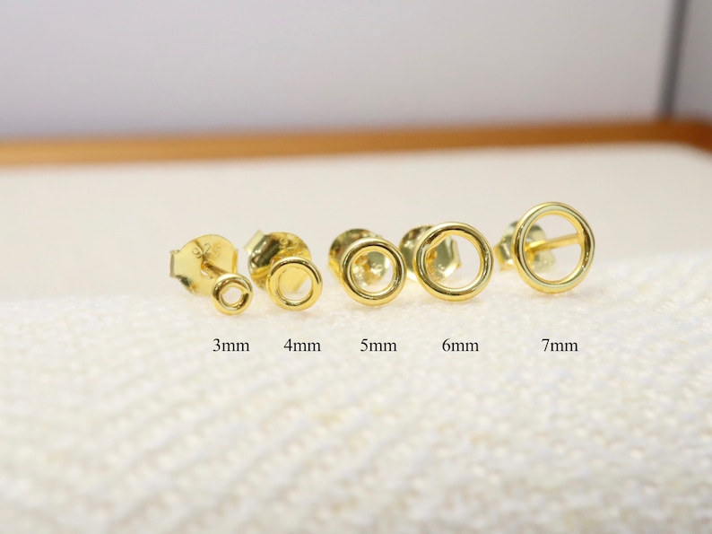 1 Pair Sterling Silver Open circle stud earrings-gold circle earring-small stud earring-tiny gold stud earring-dainty stud-mini stud earring image 2