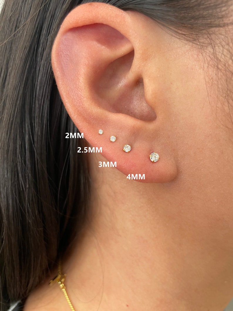 1 Pair Sterling Silver Tiny cz stud earring, cubic zirconia small stud earring, gold mini stud, cartilage earring, minimalist dainty earring image 4
