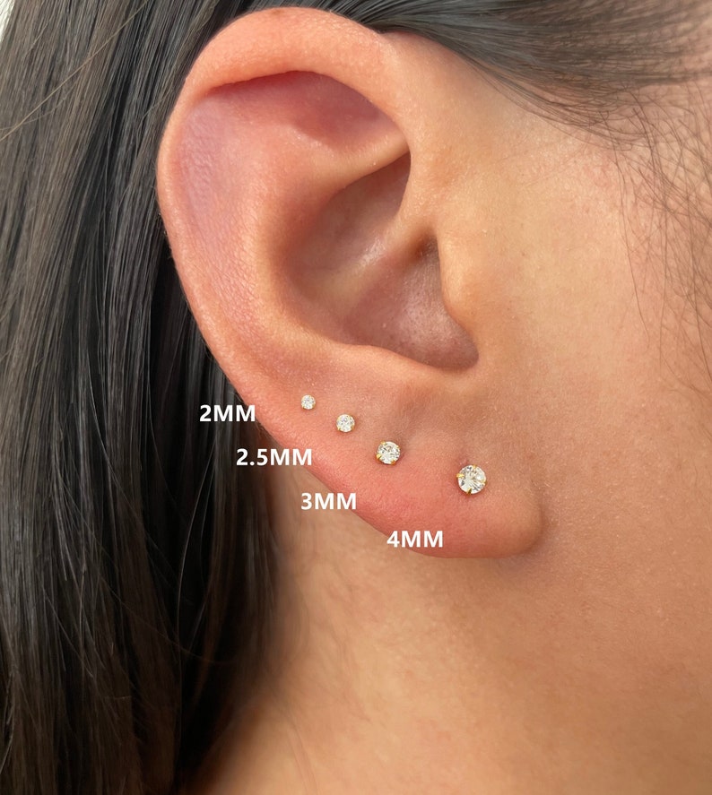 1 Pair Sterling Silver Tiny cz stud earring, cubic zirconia small stud earring, gold mini stud, cartilage earring, minimalist dainty earring image 1
