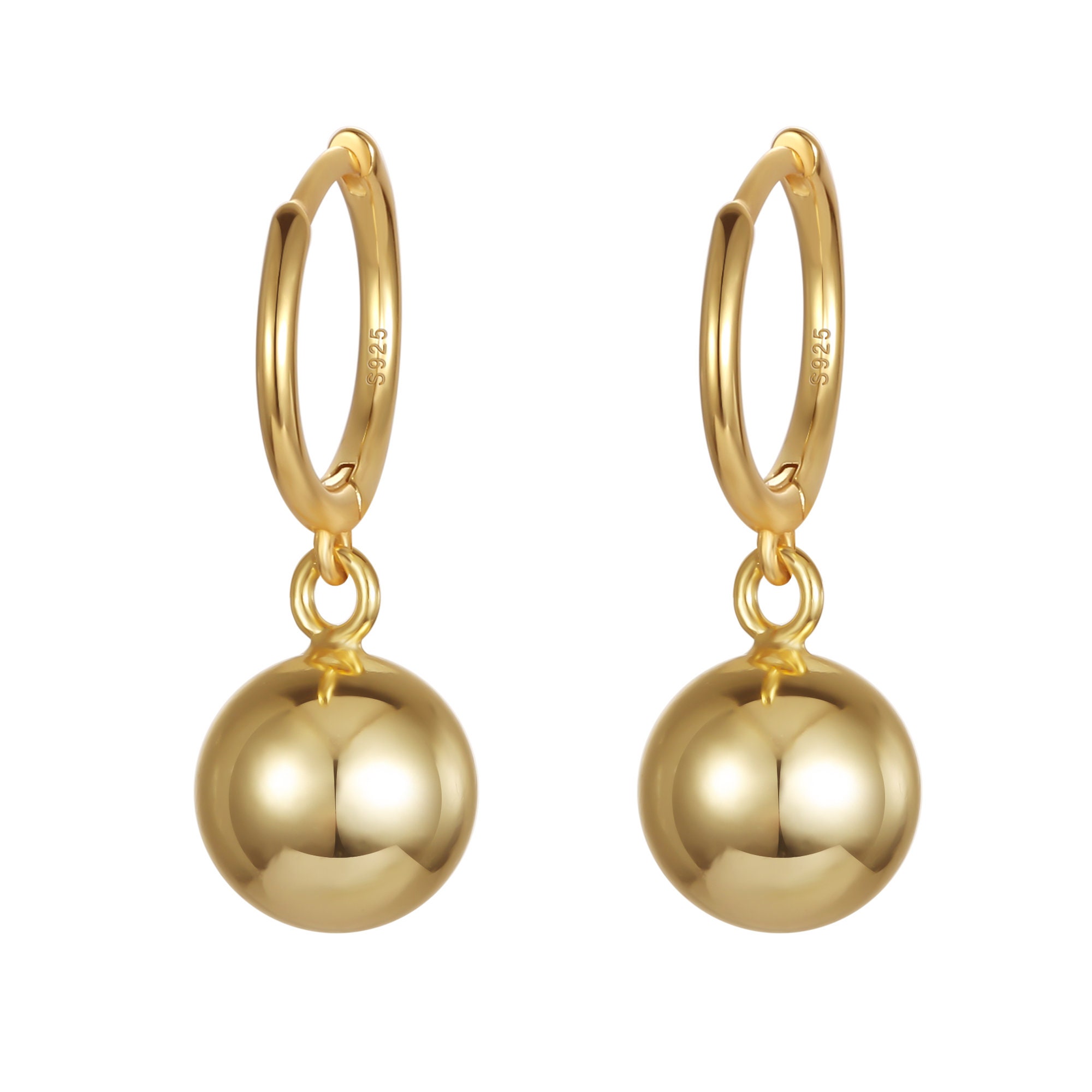 Triple Ball Earrings, .925 Sterling Silver Gold Dropdown Hypoallergenic Statement Ball Earrings Gold