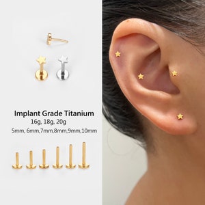 20G/18G/16G Titanium Tiny Star stud, Push Pin Labret stud, Threadless Flat Back Earring,Helix Stud, conch stud, tragus stud, star earring
