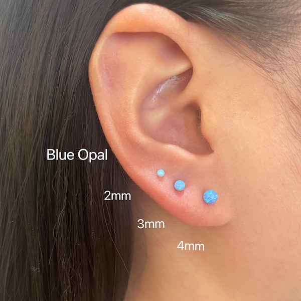 1 Pair tiny blue opal earring, Sterling silver opal stud earring, opal earring, small ball studs, minimalist dainty studs, tiny studs