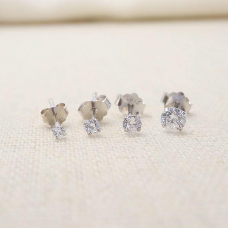 1 Pair Sterling Silver Tiny cz stud earring, cubic zirconia small stud earring, gold mini stud, cartilage earring, minimalist dainty earring image 3