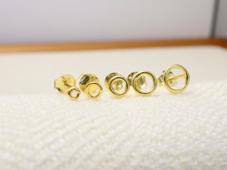 1 Pair Sterling Silver Open circle stud earrings-gold circle earring-small stud earring-tiny gold stud earring-dainty stud-mini stud earring image 5