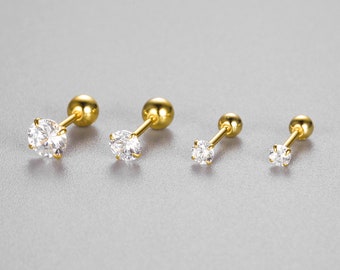 Sterling silver Tiny cz stud, 20g cartilage earring,  mini gold stud, everyday sleeper earring, helix tragus conch earring, mini gold stud