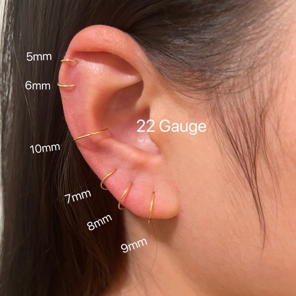 22g Sterling sliver small endless hoop earring, mini huggie hoop, tiny gold hoops, cartilage earrings, nose ring, thin hoop, skinny hoop