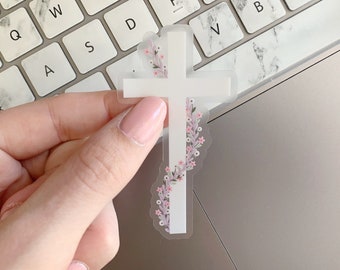Cross & Floral: Sticker—Clear