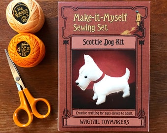 Make-it-myself sewing kit, Scottie dog Westie. Suitable for ages 11 and upwards. Craft activity set for children and adults.