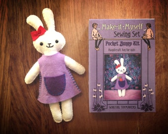 Make-it-myself sewing kit, Pocket Bunny. Suitable for age 7 up. Craft activity set for children.