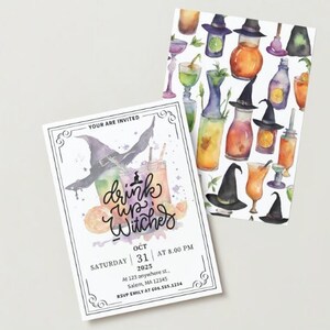 Adult Witch Halloween Drink Witches Invitation Template Adult  Halloween Invite Editable Boos and Booze Invitation