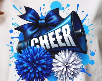 Blue Cheer Bow & Pom Poms Design (PNG)