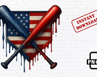 Patriotic Baseball Bat PNG: USA Flag Grunge Clipart (Digital Download)