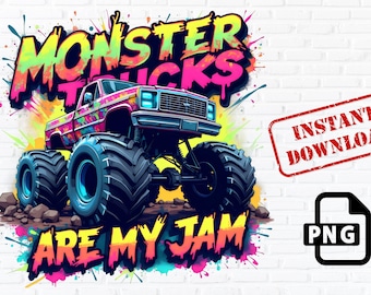 Neon Graffiti Monster Truck PNG: Colorful Sublimation Clipart (Digital Download)