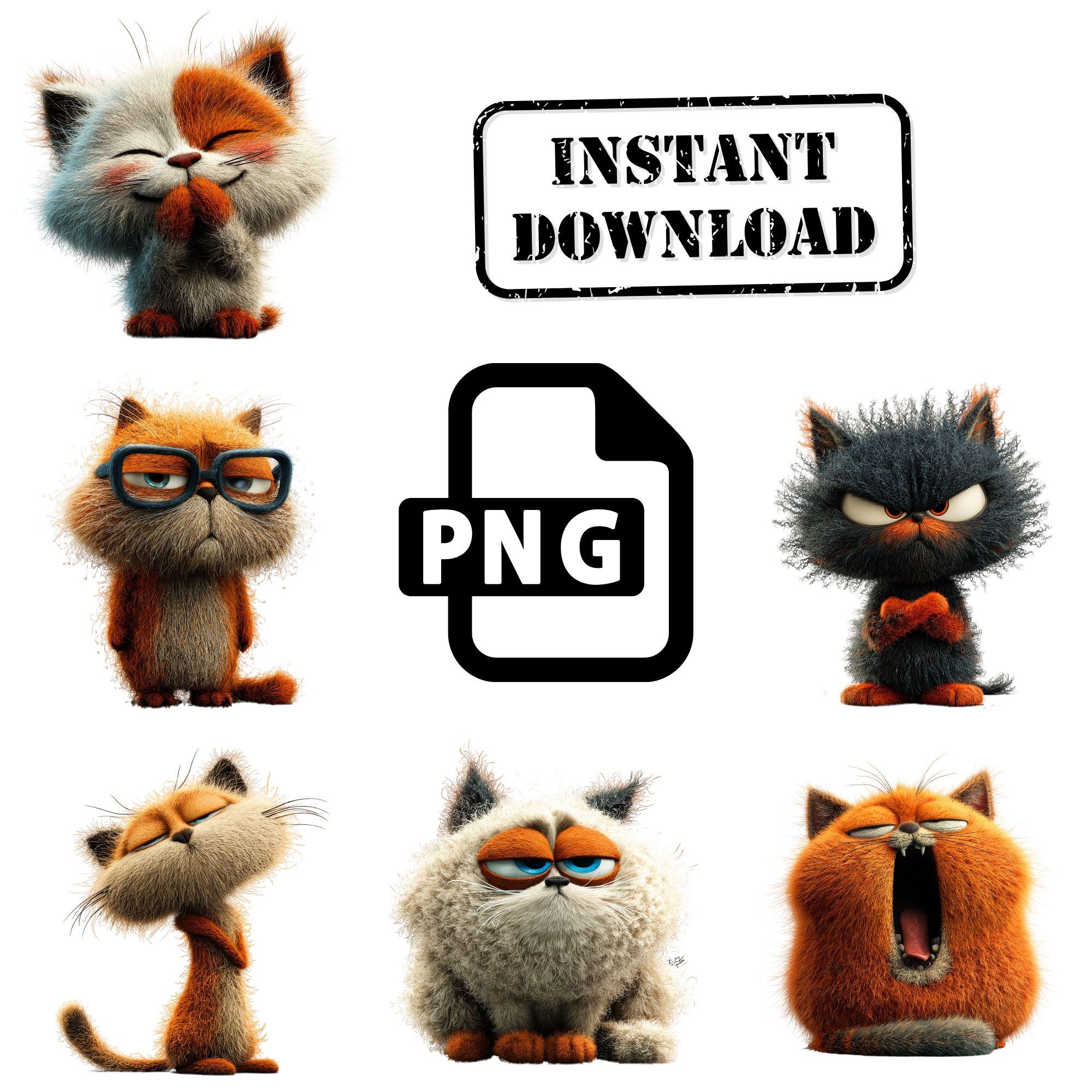 Grumpy Cat PNG Bundle, Funny Meme Clipart Set, Cartoon Pet Characters ...
